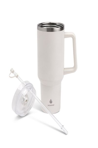 manna 2-in-1 Lid Wide Handle Atlas Tumbler with Topper and Reusable Straw Etched Glas