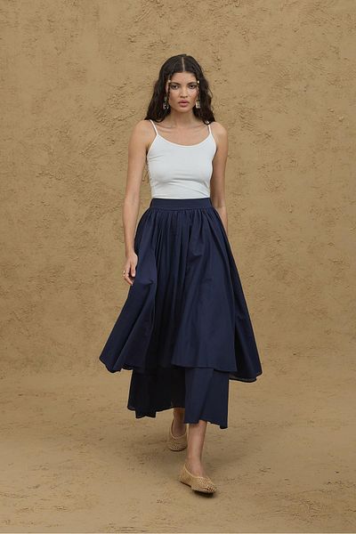 Fahhar Multi-Layered Skirt Navy Blue