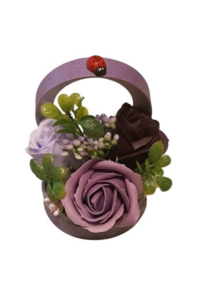 Hainute pentru pitici Aranjament floral cu 3 trandafiri in cutie rotunda, mov