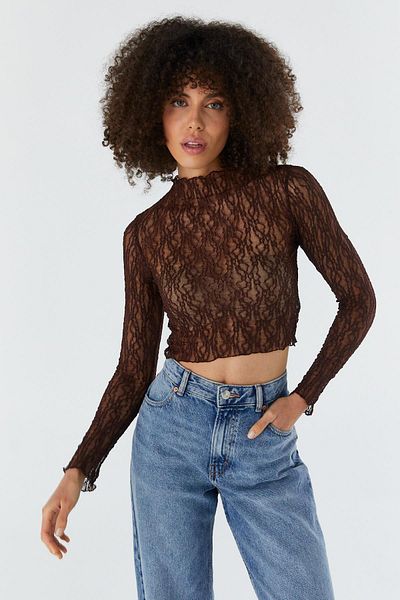 Shopping Shop Lace Transparent Blouse Brown