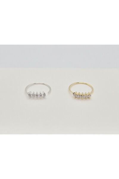 Set 925 Ayar Gümüş Sıralı Beş Zirkon Taşlı Halka Hızma ( Çap 10 mm )