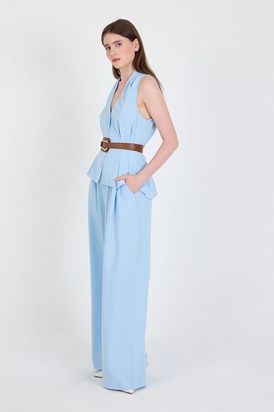 Rays Blue Vest Belted Trousers Suit 5254