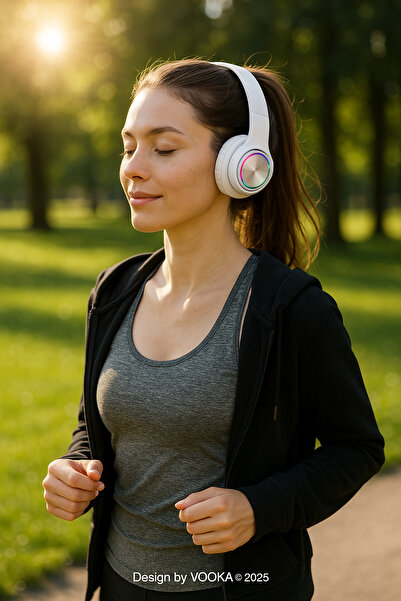 VOOKA RGB Işıklı Kablosuz Bluetooth Kulak Üstü Kulaklık | Müzik, Oyun, Mikrofonlu, Katlanabilir