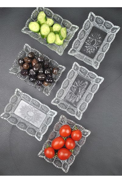Qualitev 6-Piece Glass Bowl Snack Bowl Breakfast Set Rectangular Presentation Bowl-13X10X4 cm Sunlight