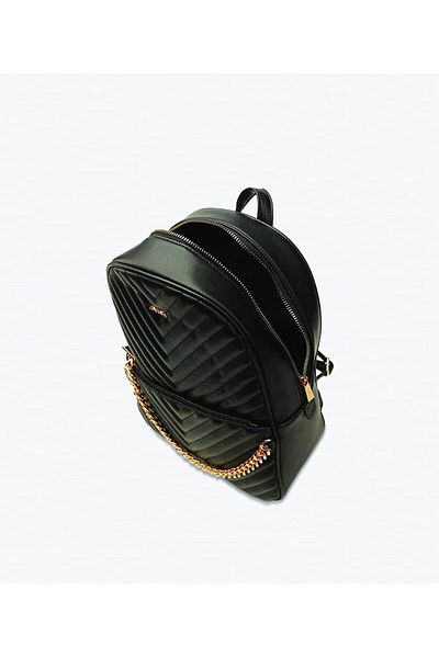 AMICA Women Black Trendy Backpack With Zip Closure & Gold Chain