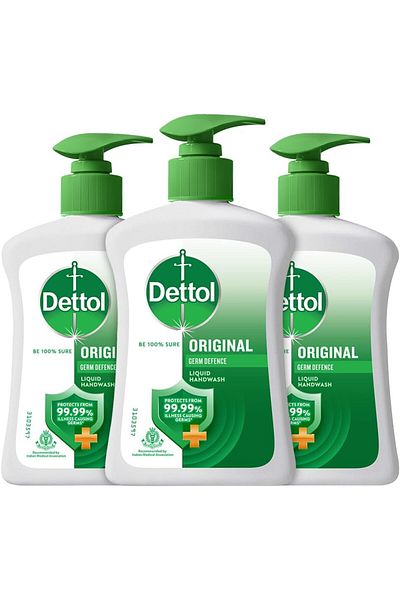 Dettol Liquid Handwash Dispenser Bottle Pump (Pack of 3 - 200ml each)- Original Hand Wash