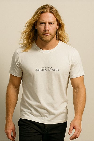 Jack & Jones Men's Logo Printed T-Shirt Off White Crew