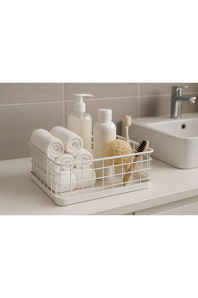 Okyanus Home Rectangular White Metal Organizer Basket Maxi 18X33 cm