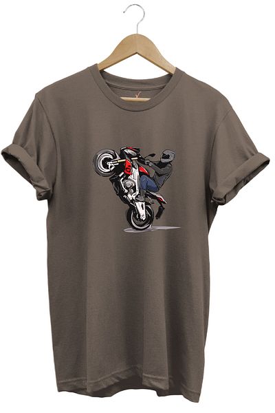 WİDİ Μπλουζάκι μπροστινό Lift Racing Biker με στάμπα 100% βαμβακερό καφέ