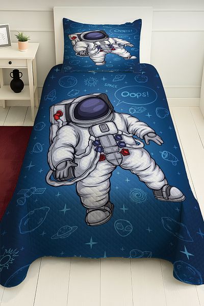 PRINTOPIA Blue Astronaut Cosmonaut Galaxy Patterned Single Boy's Pique Set