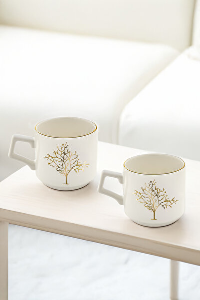 Kitchen Life Set de 2 căni pentru ceai și cafea cu arbore al vieții, aurite