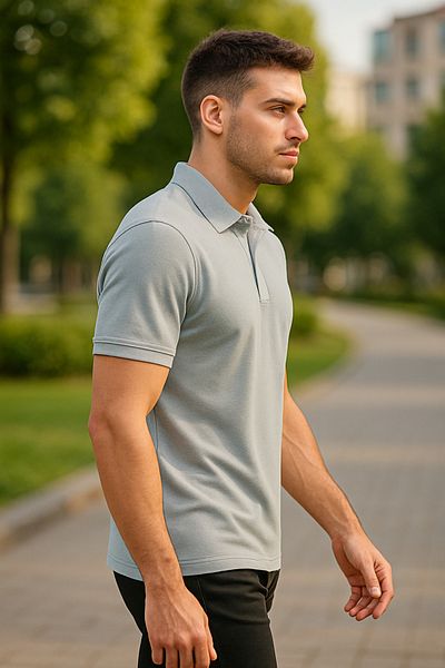 Maccali Men's Slim Fit Short Sleeve Basic Gray Polo Neck T-Shirt