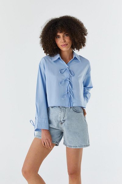 Shopping Shop Cămașă Crop cu șireturi cu fundă ALBASTRU