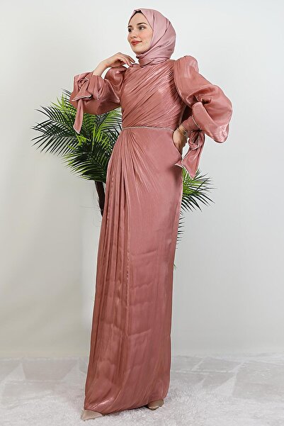 GİYZAMİLA İdil Hijab Evening Dress Dusty Rose