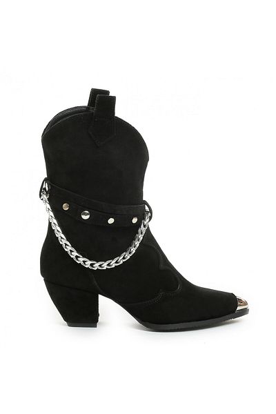 Vanilla Days Bushra Black Suede Boots with Silver Accessories