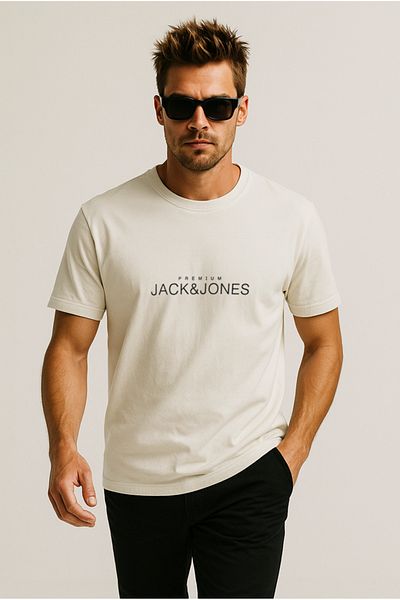 Jack & Jones J&J T-Shirt Men's Chest Logo Printed T-Shirt Off White