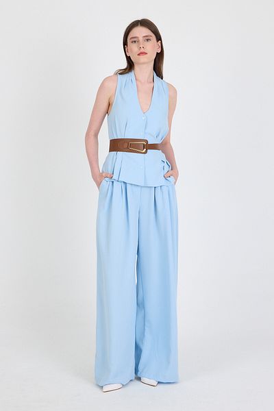 Rays Blue Vest Belted Trousers Suit 5254