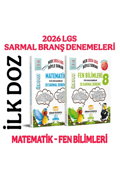 SİNAN KUZUCU YAYINLARI 8.sınıf MATEMATİK + FEN BİLİMLERİ '2'li SARMAL BRANŞ DENEME Seti (2026 LGS)