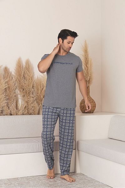 Sude HOMEWEAR Men's Plaid Patterned Short Sleeve Pajama Set