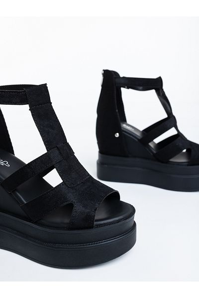 Kalapod Sandale dama cu platforma negre din material textil Kavaria