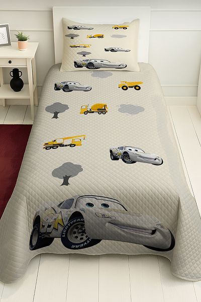 PRINTOPIA Cream Car Business Machines Patterned Single Children's Pique Set