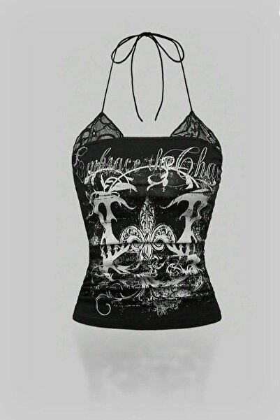 Karakedi Μπλούζα με λαιμόκοψη V με λεπτομέρεια με δαντέλα