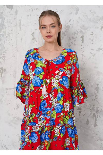 EL jadida Women's Patterned Authentic Plus Size Midi Dress Red