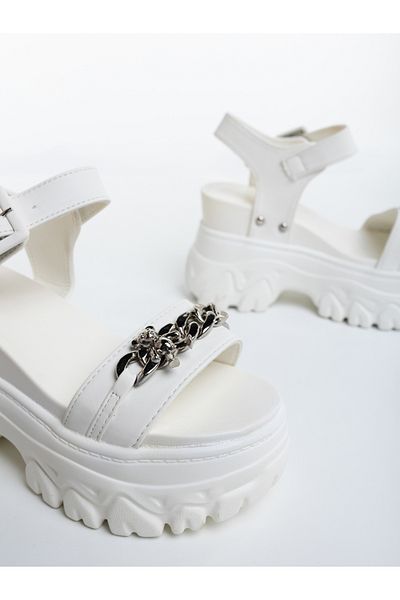Kalapod Women's white platform sandals made of organic leather Dazana