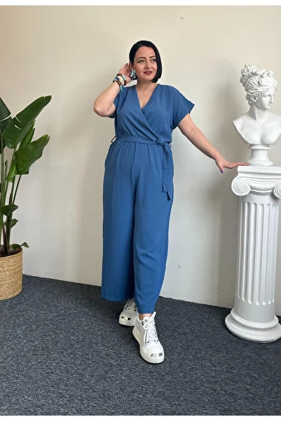 Vio Moda Büyük Beden Ayrobin Jumpsuit