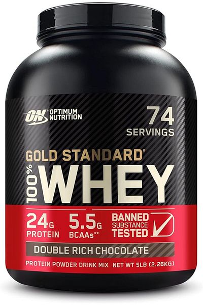 Optimum Nutrition Gold Standard 100% Whey Protein, 5 lbs, Double Rich Chocolate, 74 Servings