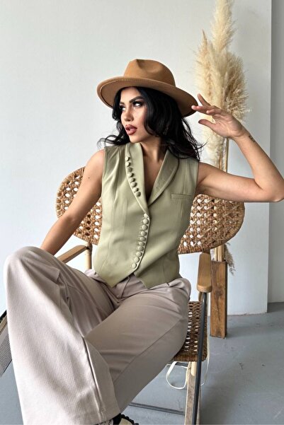 spirituel Γυναικείο γιλέκο Κοντό κομψό κουμπί Λεπτομερές μπουφάν γιακά Αμάνικο γιλέκο