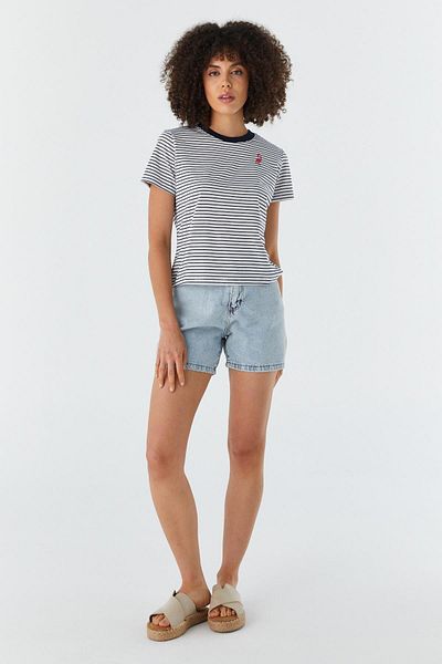 Shopping Shop Striped Flamingo Embroidered T-Shirt Laci