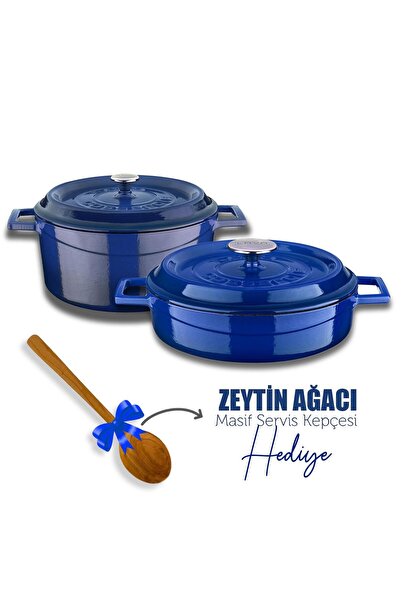 Organik Hayat Dostu Lava Casting Round Deep and Shallow 5 Piece Pot Set with Wooden Spoon Gift