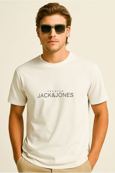 Jack & Jones Men's Logo Printed T-Shirt Off White/Ecru