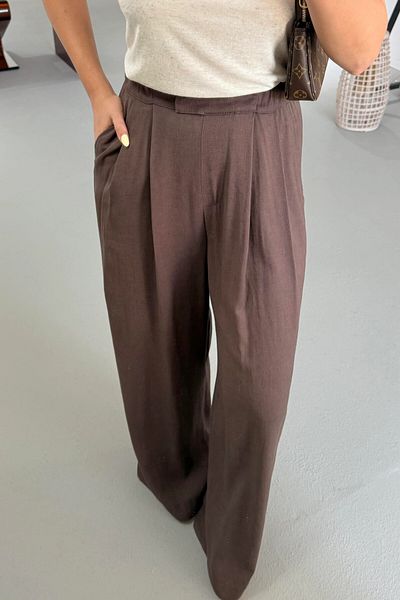 Suzi Linen Mixed Trousers with Elastic Waist 4S169