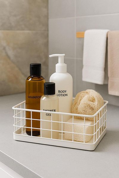 Okyanus Home Rectangular White Metal Organizer Basket Midi 16X26 cm