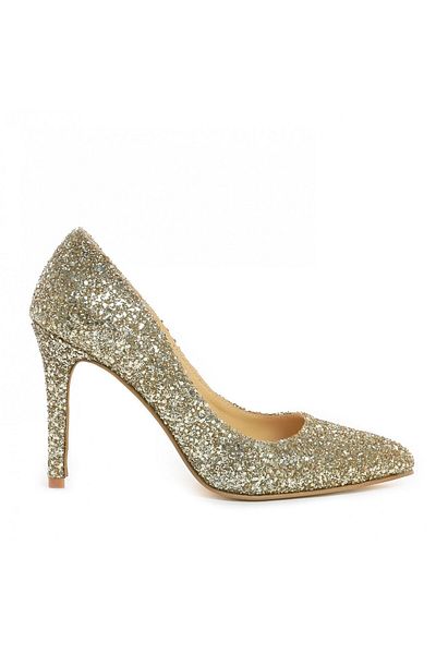 Vanilla Days Pantofi Stiletto cu toc subtire Corina, sclipici auriu