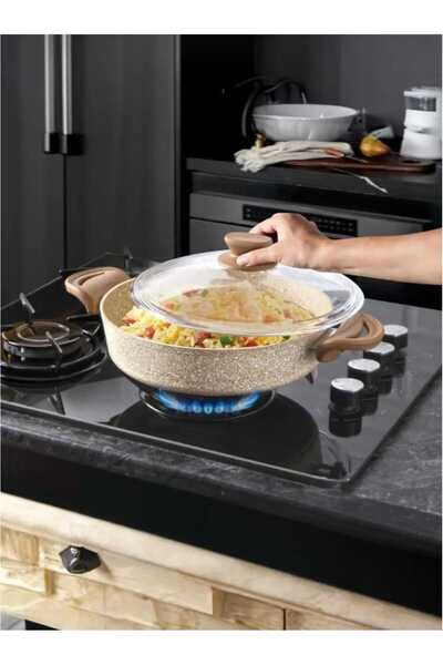 KIZILELMADA Cream Color Granite Flattened Pot 30 cm – Healthy and Practical Cooking