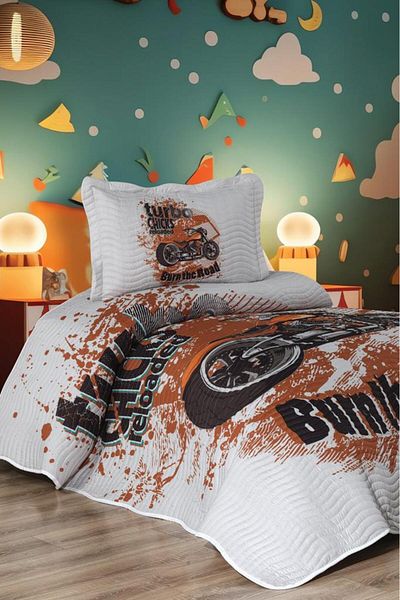 Çeyiz Diyarı Turbo Motor Printed Quilted Single Bedspread