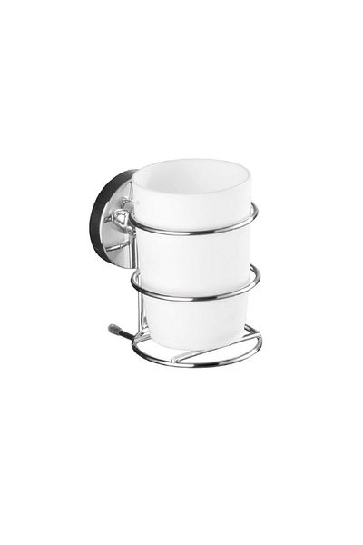 Wenko Milazzo Vacuum-Loc Wall Toothbrush Tumbler with Holder White and Silver