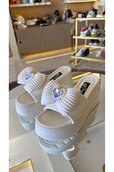 KRISTE BELL Imported Bow Heart Stone Women's Leather Slippers