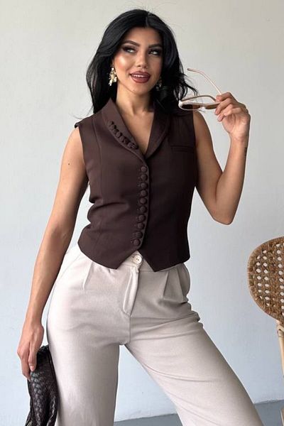 spirituel Women's Vest Short Stylish Button Detailed Jacket Collar Sleeveless Vest
