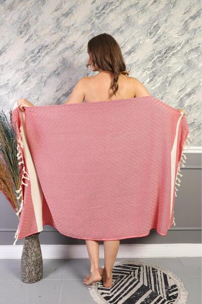 Lio20 Diamond Patterned Sea-Pool-Beach-Bathroom-Sauna-Spa Peshtemal Towel-100X180 Cm-Cotton-Red