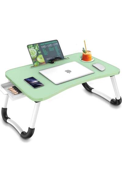 huitich Wood Laptop Desk with Drawer, Cup Holder, and Tablet Stand