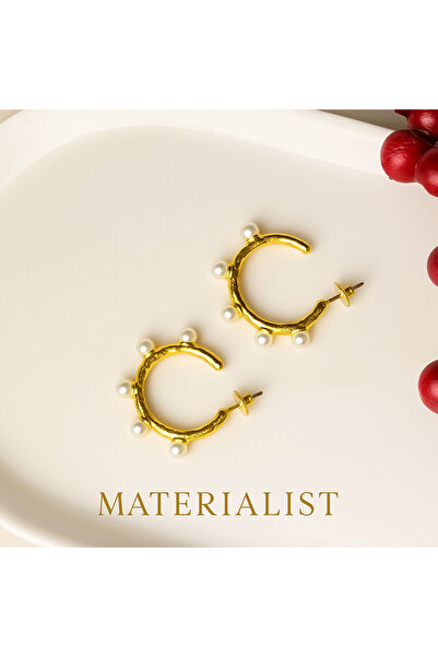 materialist Altın Kaplama İncili Modern Halka Küpe