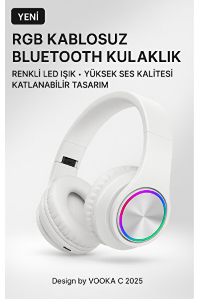 VOOKA RGB Işıklı Kablosuz Bluetooth Kulak Üstü Kulaklık | Müzik, Oyun, Mikrofonlu, Katlanabilir