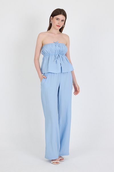 Rays Baby Blue Strapless Blouse and Wide Leg Pants Two-Piece Set 5236