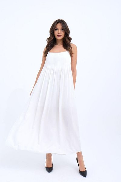 kalben outlet Women's White Strap Pleated Maxi Dress – Summer, Lightweight and Loose Design
