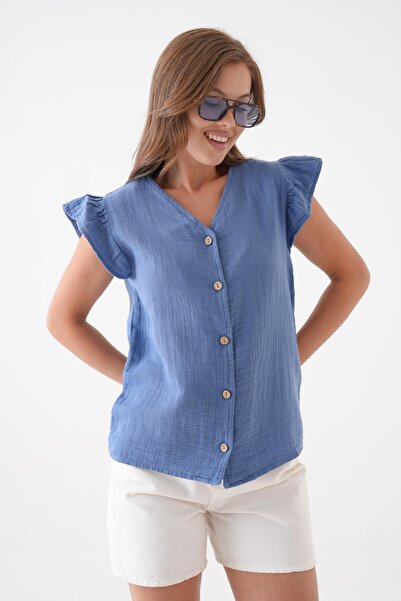 saint majesta Μουσελίνα μπλούζα γιλέκο 100% βαμβακερό με λαιμόκοψη σε σχήμα V...