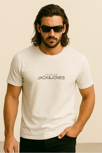 Jack & Jones J&J T-Shirt Men Logo Printed Tee Off White Prm